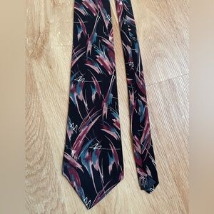 Halston III 100% Italian silk tie vintage abstract black burgundy teal